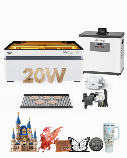 WECREAT Laser Engraver with Clean Air, Rotary, Air Assist, 20W(20,000mW) Desktop Diode Laser Engraver and Cutter with Auto-Lifting Enclosure for Small Business DIY Wood Acrylic Metal Leather - WoodArtSupply