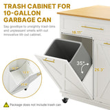DWVO Kitchen Island with Power Outlet, 40 inch Rolling Island Table with Trash Can Cabinet fits Double 10-Gallon Bin, Square Mobile Storage Islands with Tilt Out Garbage Bin Cabinet, White Oak DWVO
