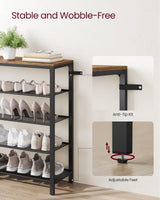 VASAGLE Shoe Rack, 5-Tier Shoe Storage Organizer with 4 Metal Mesh Shelves for 16-20 Pairs and Large Surface for Bags, for Entryway, Hallway, Closet, Industrial, Rustic Brown and Black ULBS15BX VASAGLE