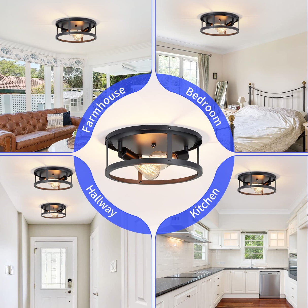 SKEJAO 13 inch Black Flush Mount Ceiling Light Fixture,2-Light Hallway Light fixtures Ceiling,Light Fixtures Ceiling Mount for Kitchen,Farmhouse,Bedroom (2 Pack) SKEJAO