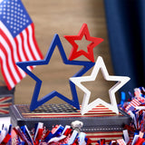 Blulu 3 Pieces Patriotic Decoration Wooden Star Sign Memorial Day Table Decor 4th of July Centerpiece Star Independence Day Tiered Tray Decor for Table Home (White,Blue,Red) Blulu