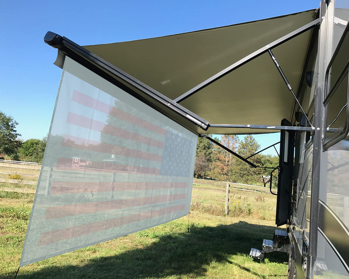 Tentproinc RV Awning Sun Shade Screen 8' X 15' 3'' (American Flag) Gray Mesh Sunshade Camper Trailer Awning Shade Screen UV Blocker Completed Kits Tentproinc