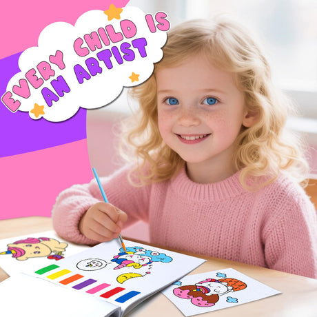 Fenmay Paint with Water Coloring Books for Kids, Mess Free Watercolor Paint Sets with 2 Premium Brushes, Arts and Crafts Birthday Gift for Kids Age 3-5 4-8, Travel Activities Toy (Unicorn) Fenmay