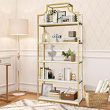 TooCust 5-Tier Gold Bookcase, 29.5" Lx70.6 H, Bookshelf for Bedroom,Gold Book Display Shelf, Arched Bookcase, Organizer Rack for Living Room, Gold Freestanding Display Shelf,White and Gold Bookshelf TooCust