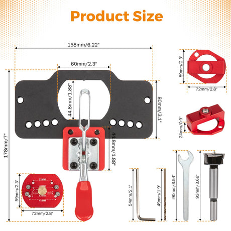 BEAMNOVA 35mm Concealed Hinge Jig with Drilling Guide Locator Aluminum Alloy Cabinet Door Hinge Jig,Woodworking Tool for Door Cabinets Hinges Mounting，Accurate Locking Hinge Boring Jig BEAMNOVA