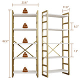 Shintenchi 5-Tier Industrial Gold Bookshelf – Modern Multi-Functional Bookcase for Home & Office Shintenchi