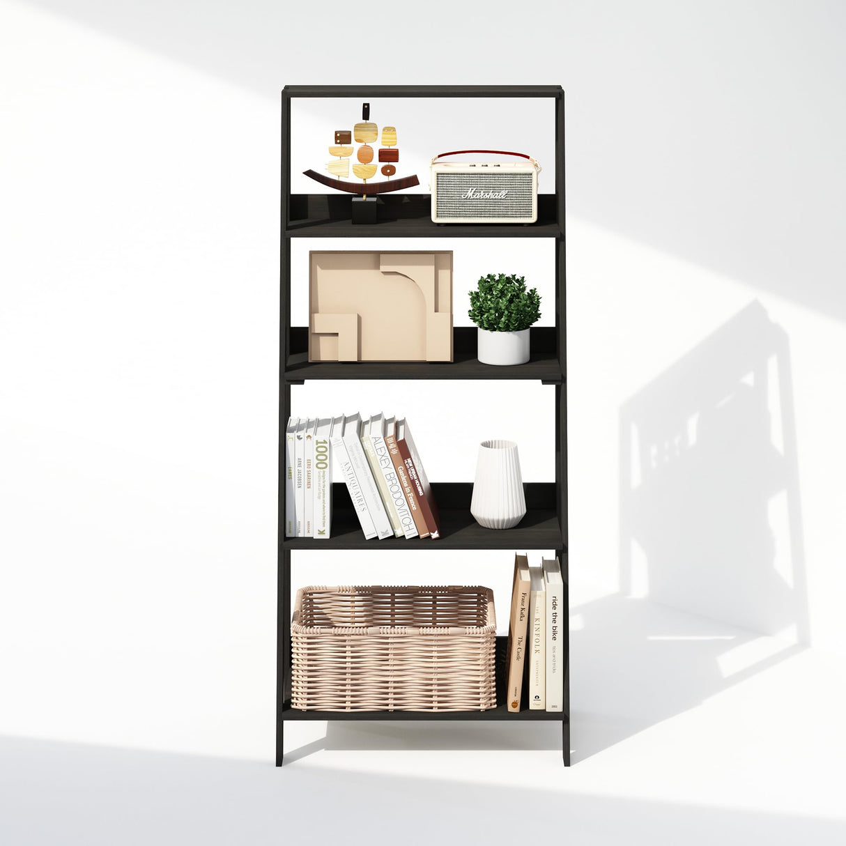 Furinno Ladder Display Shelf, 5-Tier, Espresso Furinno