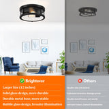 Black Flush Mount Ceiling Light Fixture, Farmhouse Light Fixture with Seeded Glass Lampshade, 2-Light Industrial Close to Ceiling Light Fixture for Hallway, Kitchen, Entryway, Foyer(Bulb Not Included) Brightever