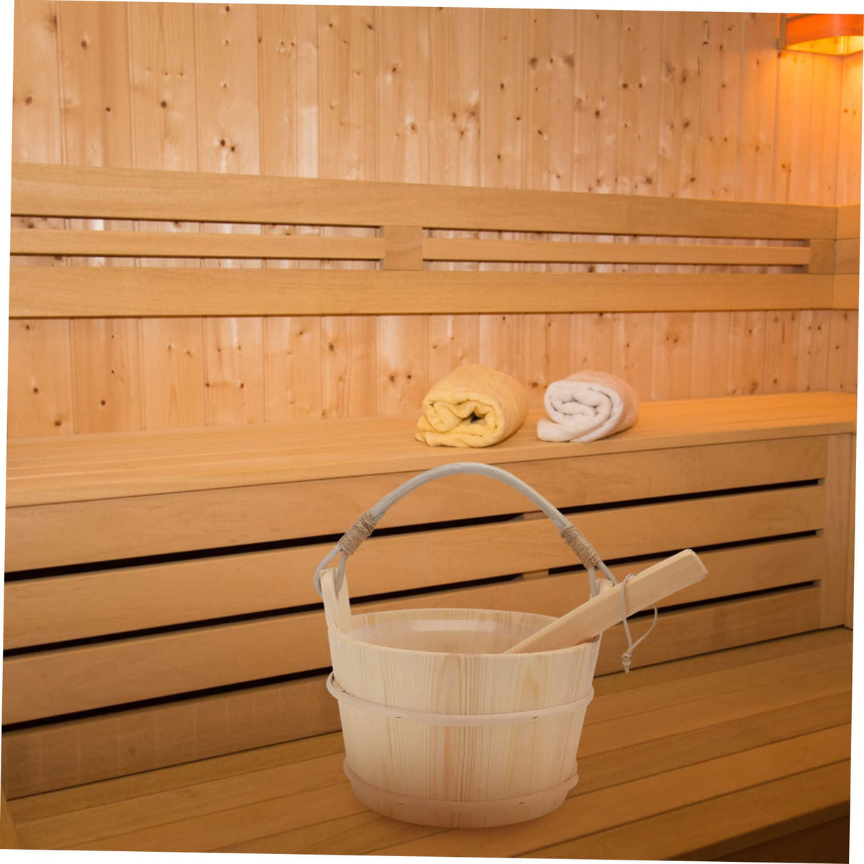 CAXUSD 1set Sauna Barrel Sauna Pail and Ladle Shower Bucket Bath Wood Sauna Bucket Spa Foot Bucket Sauna Bathing Sauna Bucket Handmade Sauna Bucket Long Handle Dry Steam Room Wooden CAXUSD