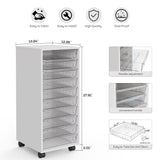 WOPITUES Plastic Storage Drawer Cart, Makeup Organizer and Storage with 10 Large Clear Drawers, Utility Wooden Rolling Cart on Wheels, for Cosmetic, Art Craft, Parts, Office Supplies, Toy, White WOPITUES