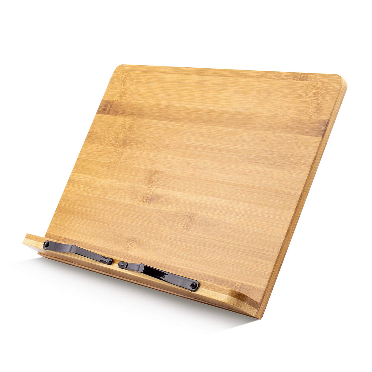 Large A+ (15.4 x 11) Inch XL Bamboo Book Stands & Holders for Reading Hands Free in Bed,Cookbook,Textbook,Law,with 6 Adjustable Height Document Stand Goldwish