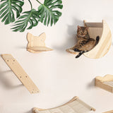 Cat Shelf for Wall Mount Hammock with Climbing Shelves and Perches Solid Wood Cat Steps for Climbing Sleeping Playing Lounging Perching Paw Clap