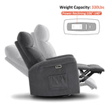 MCombo Power Swivel Glider Recliner Chair, Electric Rocker Recliner Chairs with USB Charging Ports for Living Room and Nursery, Fabric 7763 (Dark Grey) MCombo