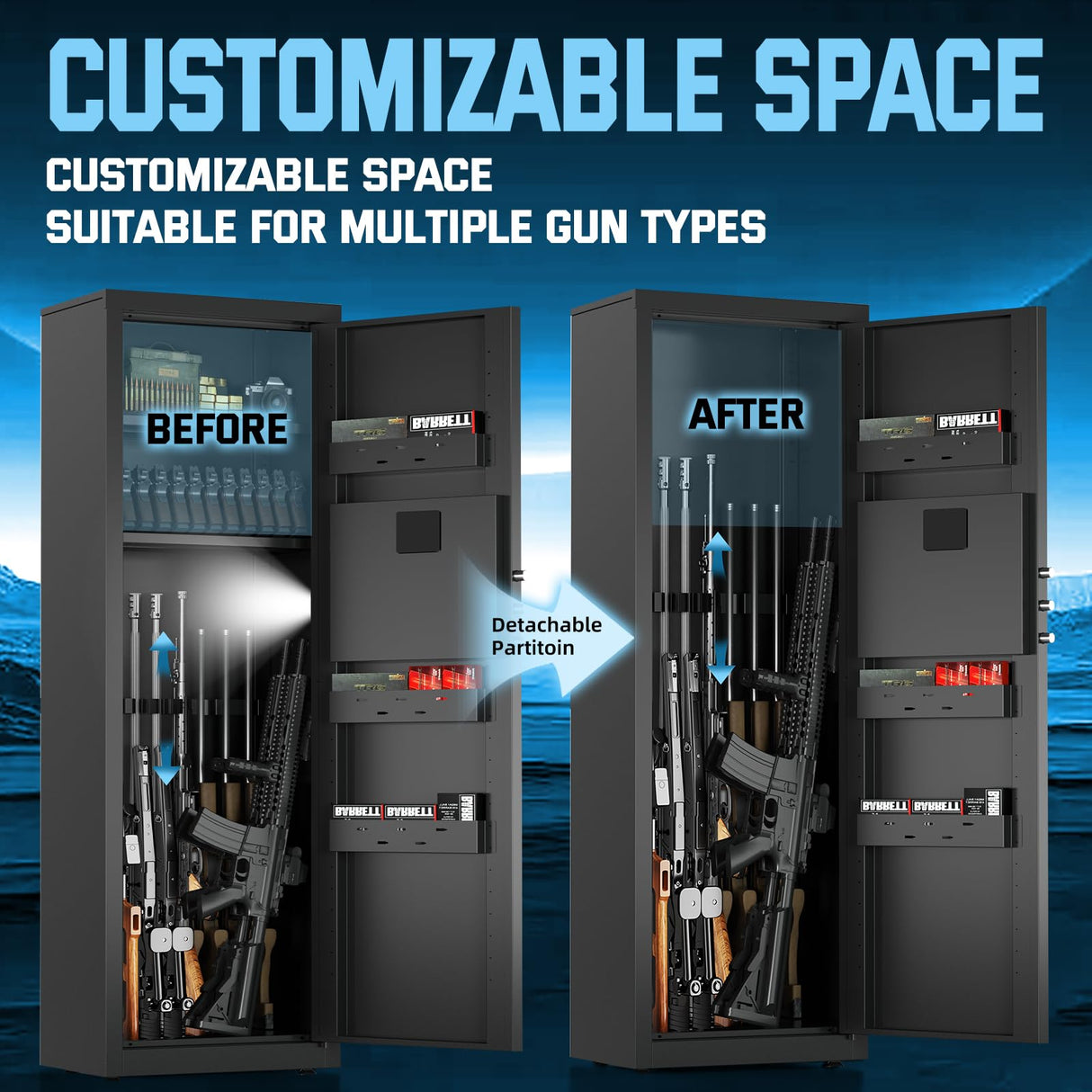 6-8 Gun Safe for Rifles and Pistols, Long Rifle Safe for Home Defense with Quick Access Digital Keypad, Dual Alarm System & Removable Shelves, Long Gun Cabinet for Shotguns – Unassembled Version Yiosotne