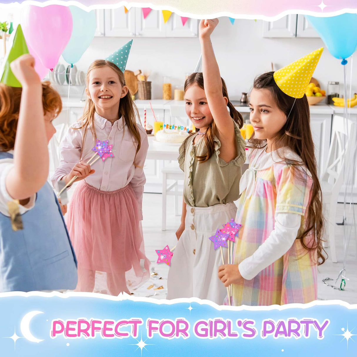 Juexica 60 Pcs Princess Fairy Wand Kit Includes 48 Make Your Own Princess Craft Unfinished Wooden Fairy Wand and 12 Gem Stickers for Girls DIY Magical Crafts Juexica