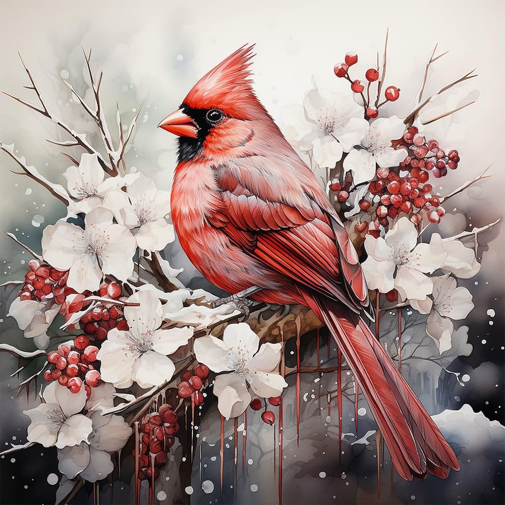 Stalente Diamond Painting Kits for Adults, Cardinal 5D DIY Diamond Art Kits for Beginners Round Full Drill Diamond Painting for Home Wall Decoration Gift 12×12inch, Birds Stalente