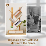 PERFECYEE 4 Tier Tree Bookshelf with Drawer, Small Bookcase, Desktop Bookshelf Floor Standing Bookcase Display for Living Room, Bedroom, Natural PERFECYEE