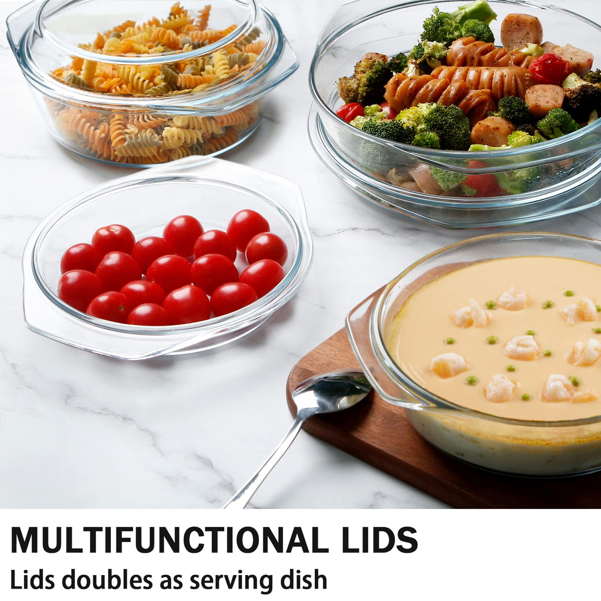 NUTRIUPS Round Glass Casserole Dish Set, Glass Casseroles Cookware with Glass Lid, Glass Casserole Dish With Lid(Set of 3-1L+1.4L+1.7L) NUTRIUPS