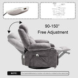 Comermax Power Swivel Rocker Recliner Chair with Massage and Heat, Wide Seat Overstuffed Reclining Chair with Cup Holders USB Port, Fabric Electric Rocking Recliner Glider Chair, Grey Comermax