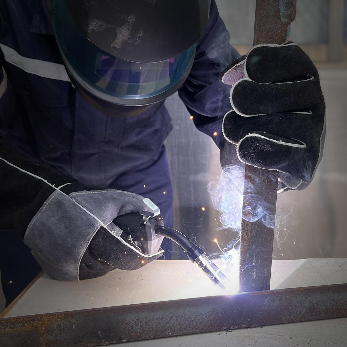 16" Leather Welding Gloves, Fire and Heat Resistant Long Sleeve Welding Gloves, For Mig, Gas, BBQ, Oven, Grill, Fireplace, Baking Mitts, Fireplace, Animal Training, Animal Handling luvaswel