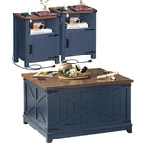 Joaxswe Night Stand Set of 2, 18 Inch Farmhouse Nightstand with with Charging Station and USB Port, Rustic Couch End Table with Magnetic Door, Wood Bed Side Tables for Bedroom, Home, Navy Blue Joaxswe