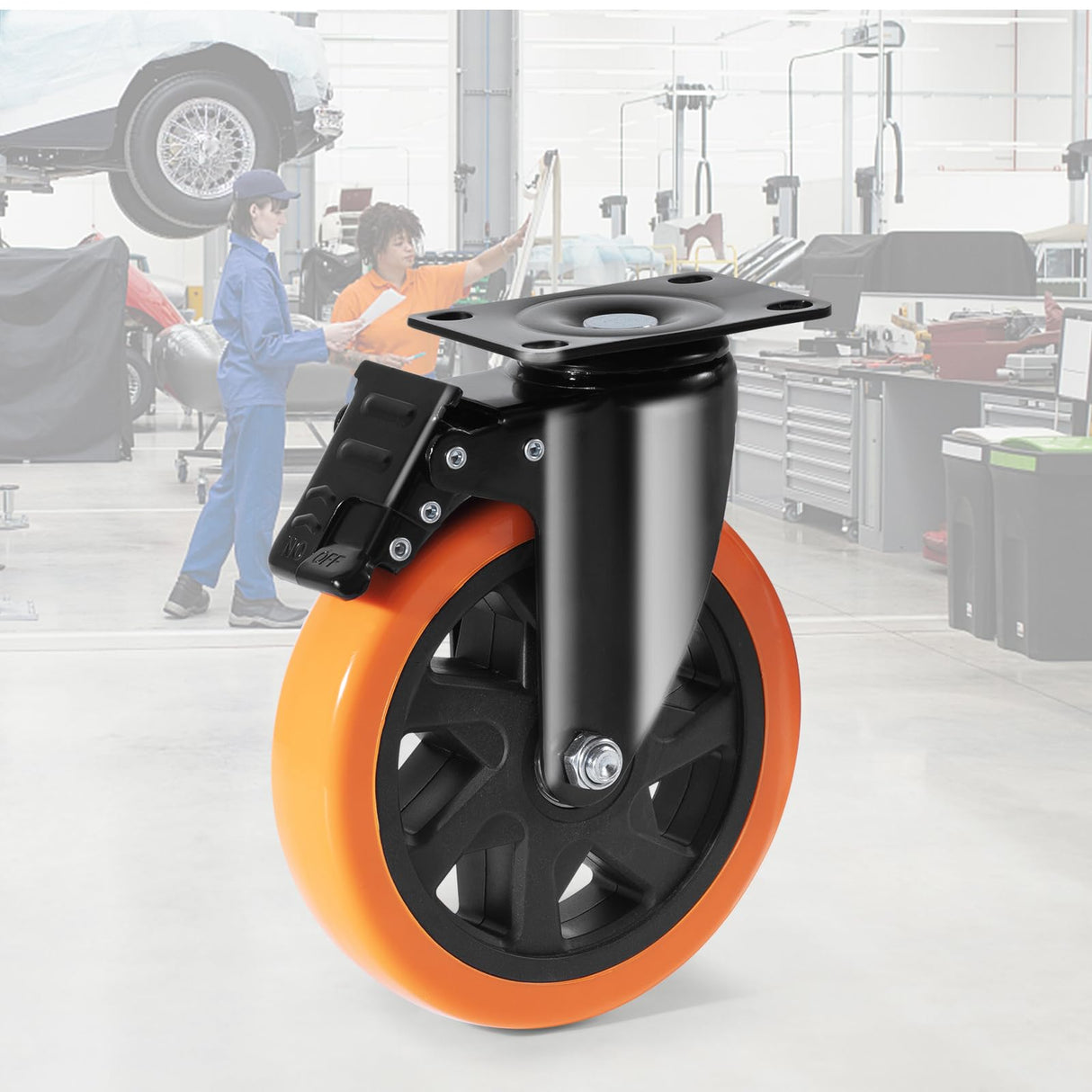 VEVOR Caster Wheels, 6-inch Swivel Plate Casters, Set of 4, with Security A/B Locking No Noise PVC Wheels, Heavy Duty 2800 lbs Load Capacity, Non-Marking Wheels for Cart Furniture Workbench VEVOR