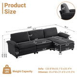VINGLI 121" Cloud Couch, Comfy Modular Sectional Sofa Set for Living Room,Modern Linen 3-Seat Convertible Loveseat Sofa with 1 Ottoman for Small Space.（Black） VINGLI