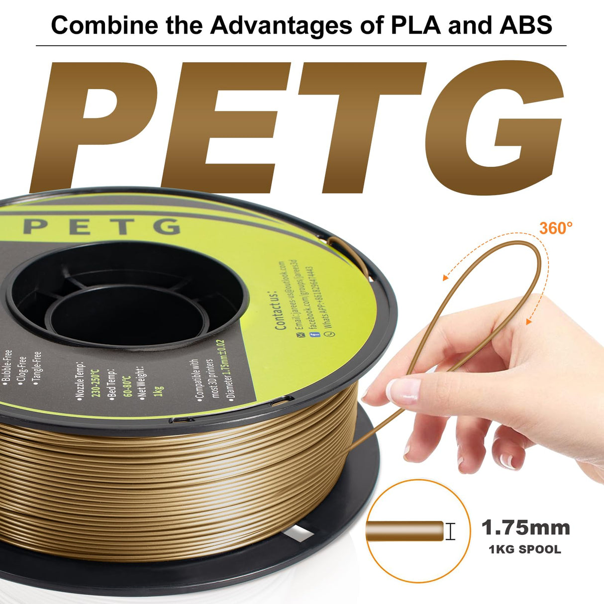 JAREES PETG Filament 1.75mm Bundle for 3D Printer, Total 2KG Metal-Like Consumable 1kg (2.2lbs) 1X2 Spool, High Speed Metallic Finish PETG, Dimensional Accuracy +/- 0.03 mm, Silver and Bronze Gold JAREES