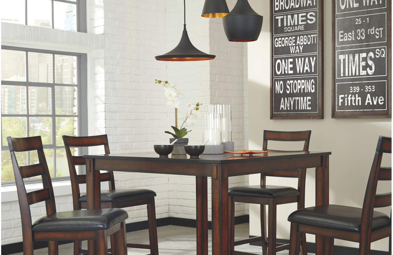 Signature Design by Ashley Coviar 5 Piece Counter Height Dining Set, Includes Table & 4 Barstools, Brown - WoodArtSupply