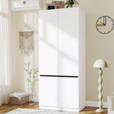 LABROSKIA White Armoire Wardrobe Closet: 74" Wooden Wardrobe Closet with 2 Doors, Bedroom Armoires with Hanging Rod, Tall Closets Cabinet for Hanging Clothes (31.5") LABROSKIA