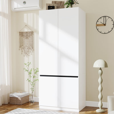 LABROSKIA White Armoire Wardrobe Closet: 74" Wooden Wardrobe Closet with 2 Doors, Bedroom Armoires with Hanging Rod, Tall Closets Cabinet for Hanging Clothes (31.5")
