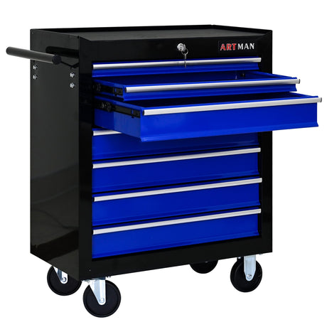 nifoti 7 Drawers Tool Cart on Wheels,Multifunctional Rolling Tool Chest Tool Storage,Drawers Rolling Tool Trolley Organizer Tool Case for Garage, Warehouse, Workshop, Repair Shop (Black+Blue) nifoti