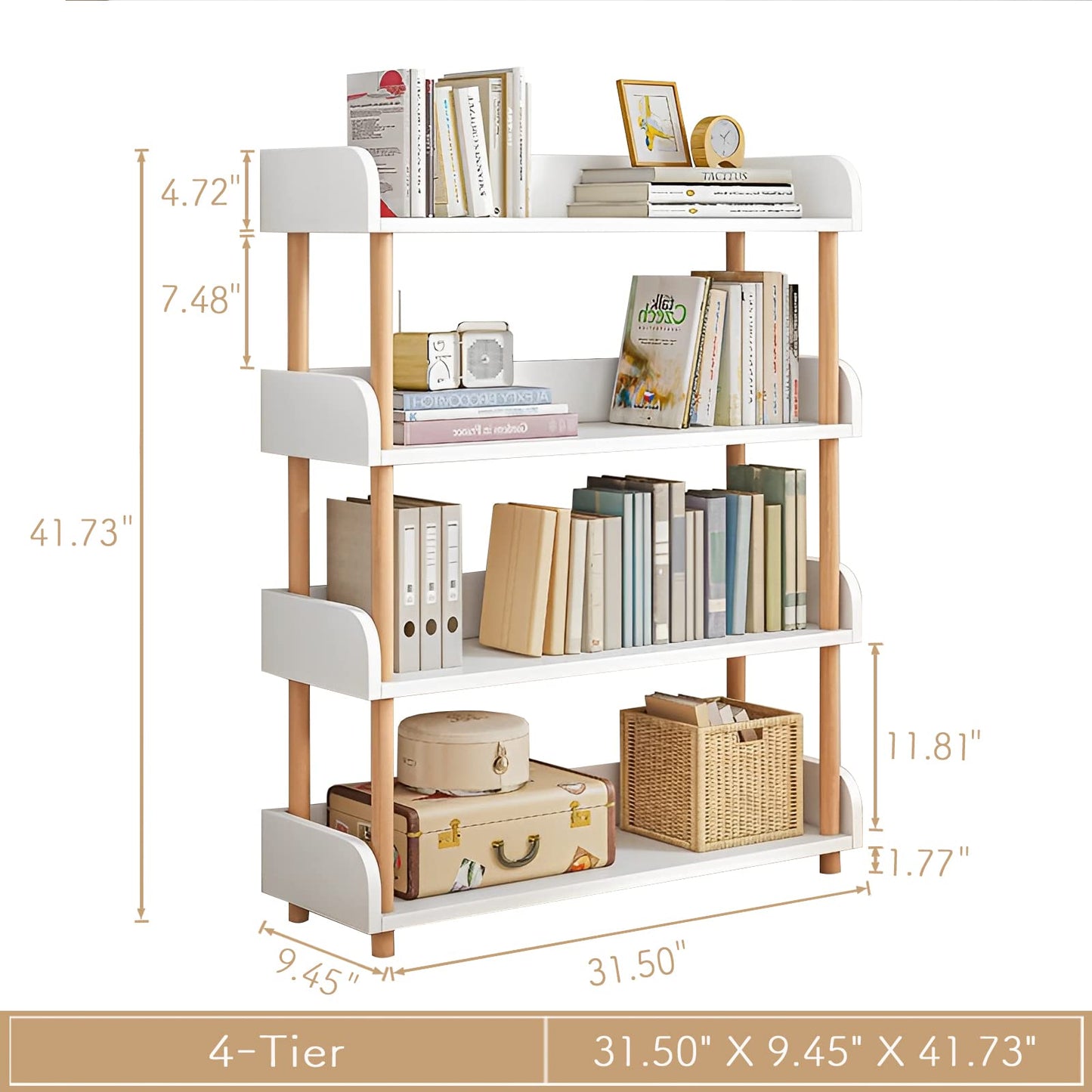 Modern Oak 4-Tier Wooden Open Bookcase with Sturdy Frame and User-Friendly Design - WoodArtSupply