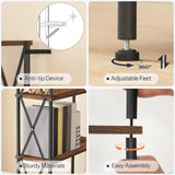 HOOBRO Corner Bookshelf, 5-Tier L-Shaped Bookcase, Industrial Open Display Shelf Tall Storage Organizer, Vertical Storage Rack, for Living Room, Home Office, Rustic Brown and Black BF60SJ01 HOOBRO