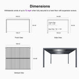 PURPLE LEAF Louvered Pergola 94AS 12' x 14' Outdoor Aluminum Pergola with Fixed Shutter Wall Adjustable Roof for Deck Backyard Grey Hardtop Gazebo, 1 Long Side PURPLE LEAF