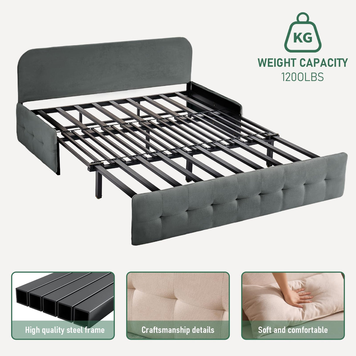 HOMNSO Convertible Queen Sleeper Sofa Bed,2-in-1 Futon Sofa Bed,Loveseat Sleeper Sofa Couch with pullout Bed for Living Room, Bedroom, Balcony, RV, Dark Gray HOMNSO