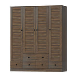 AGOTENI Armoire Wardrobe Closet with 4 Shutter Doors & 2 Hanging Rods, Wooden Clothing Storage Cabinet with 5 Drawers & Shelves for Bedroom, Brown Wood Grain, 19.1" D x 59.1" W x 70.5" H AGOTENI