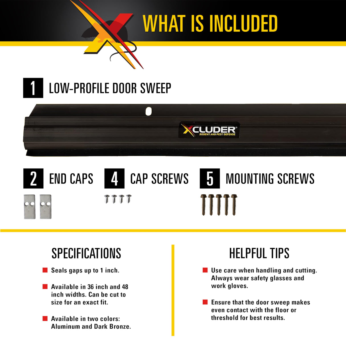 Xcluder 36 in. Low-Profile Door Sweep, Dark Bronze, Seals Out Rodents & Pests, Enhanced Weather Sealing, Easy to Install; Door Seal Rodent Guard; Rodent Proof Door Sweep Xcluder