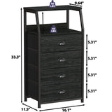 Furnulem Tall 4 Drawers Dresser, Vertical Storage Tower Black Dresser for Bedroom, Hallway, Entryway, Nursery, Closet Organizer, Nightstand Bedside Table Furniture, Sturdy Steel Frame, Wood Top Furnulem