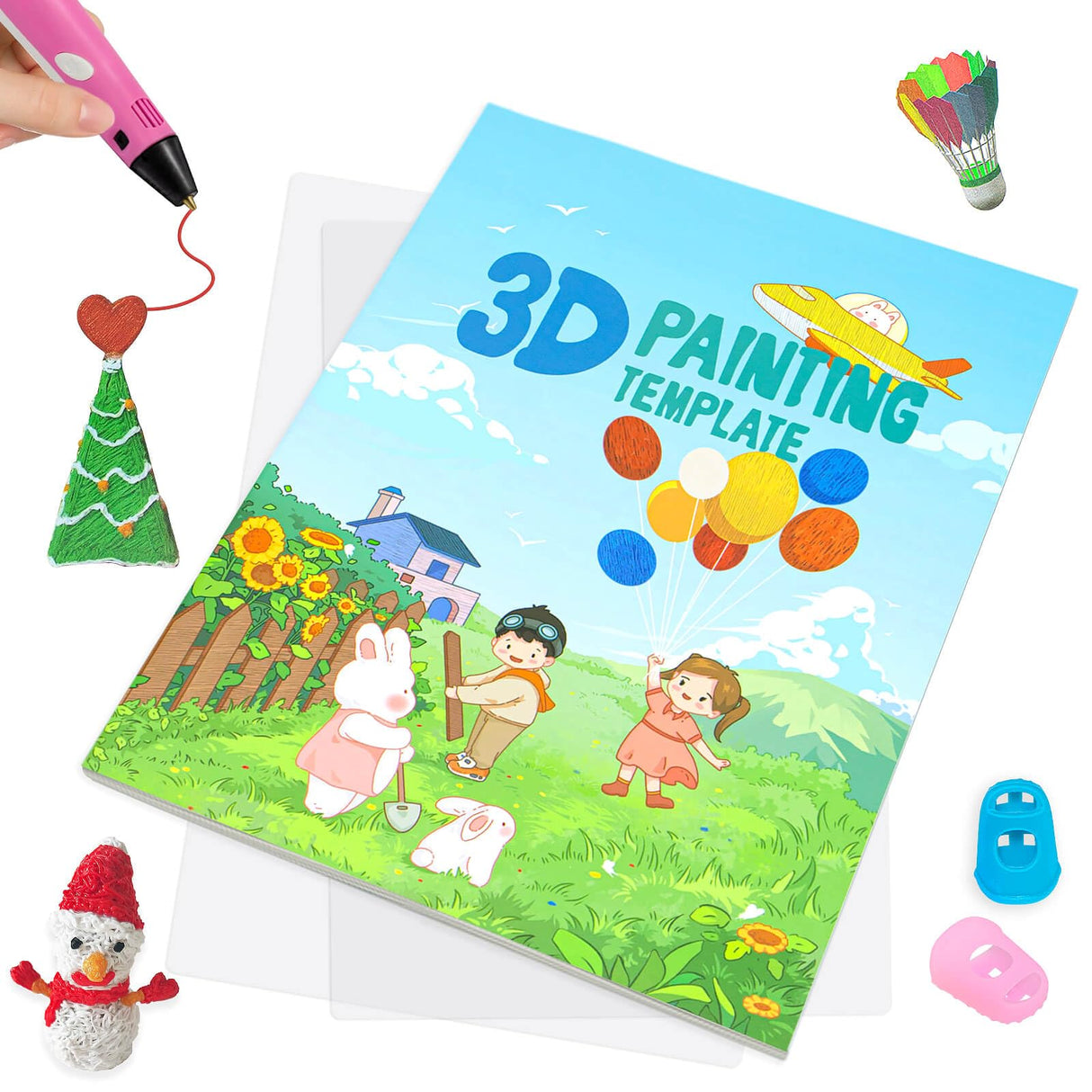 3D Pen Painting Drawing Book, Reusable Colored 40 Pattern Thick Paper Templates with Two Clear Plate, 3D Painting Graffiti Stencils for Kids DIY Gifts, Vomika Vomika