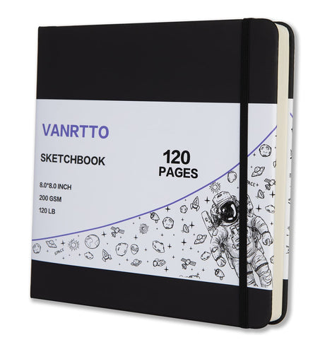 Hardcover Square Sketch Book, 120lb/200GSM Sketchbook Thick Drawing Paper for Marker Watercolor Pencil Mixed Media, Premium Drawing Notebook, Art Journal, 60 Sheets/120 Pages 8x8 Inch Sketch Pad VANRTTO