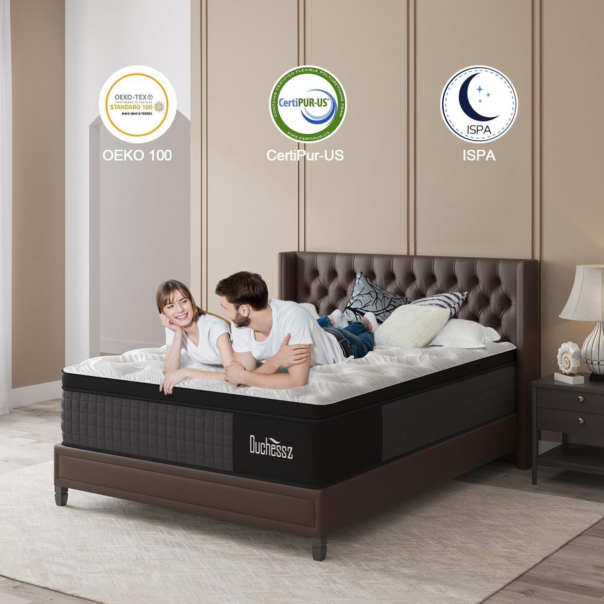 Duchessz King Mattress, 12 Inch Hybrid Mattresses with Gel Memory Foam and Individually Pocket Innerspring Mattresses Medium Firm for Motion Isolation, Edge Support, 100 Night Trial Black & White Duchessz