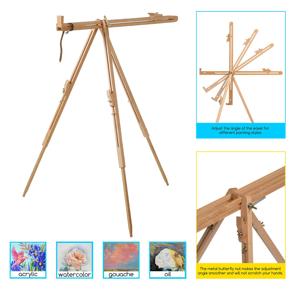 MEEDEN Tripod Field Painting Easel with Carrying Case - Solid Beech Wood Universal Tripod Easel Portable Painting Artist Easel, Perfect for Painters Students, Landscape Artists, Hold Canvas up to 34" MEEDEN