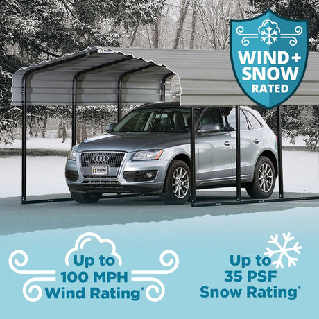 Arrow Carports Galvanized Steel Carport, Full-Size Metal Carport Kit, 12' x 29' x 9', Charcoal Arrow