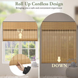Kokorona Cordless Bamboo Roman Shades with Valance, Light Filtering Bamboo Blinds for Interior Windows, Natural Roll Up Bamboo Shades for Home, Office, Easy Installation, 34" W x 64" H, Natural Kokorona