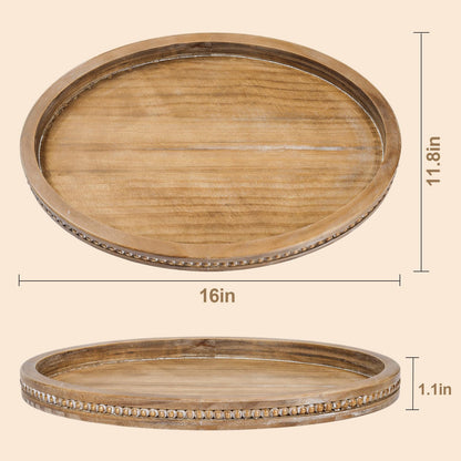 Oval Tray for Coffee Table - 16×11.8in Decorative Trays for Home Decor/w 58in Wood Bead Garland, Coffee Table Trays for Living Room and Kitchen