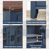 Joaxswe Large Sideboard Buffet Cabinet with Storage, 63" Farmhouse Navy Blue Kitchen Coffee Wine Bar Cabinet with 4 Glass Doors, Mid Century Modern Wood Side Board Table for Dining Room, Living Room Joaxswe