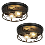 VIOLOEMI Farmhouse Lights,Black Industrial 2 Pack Round Metal Flush Mount Hallway & Bedroom Ceiling Lamp, Kitchen Round Lights (Bulbs Not Included) VIOLOEMI