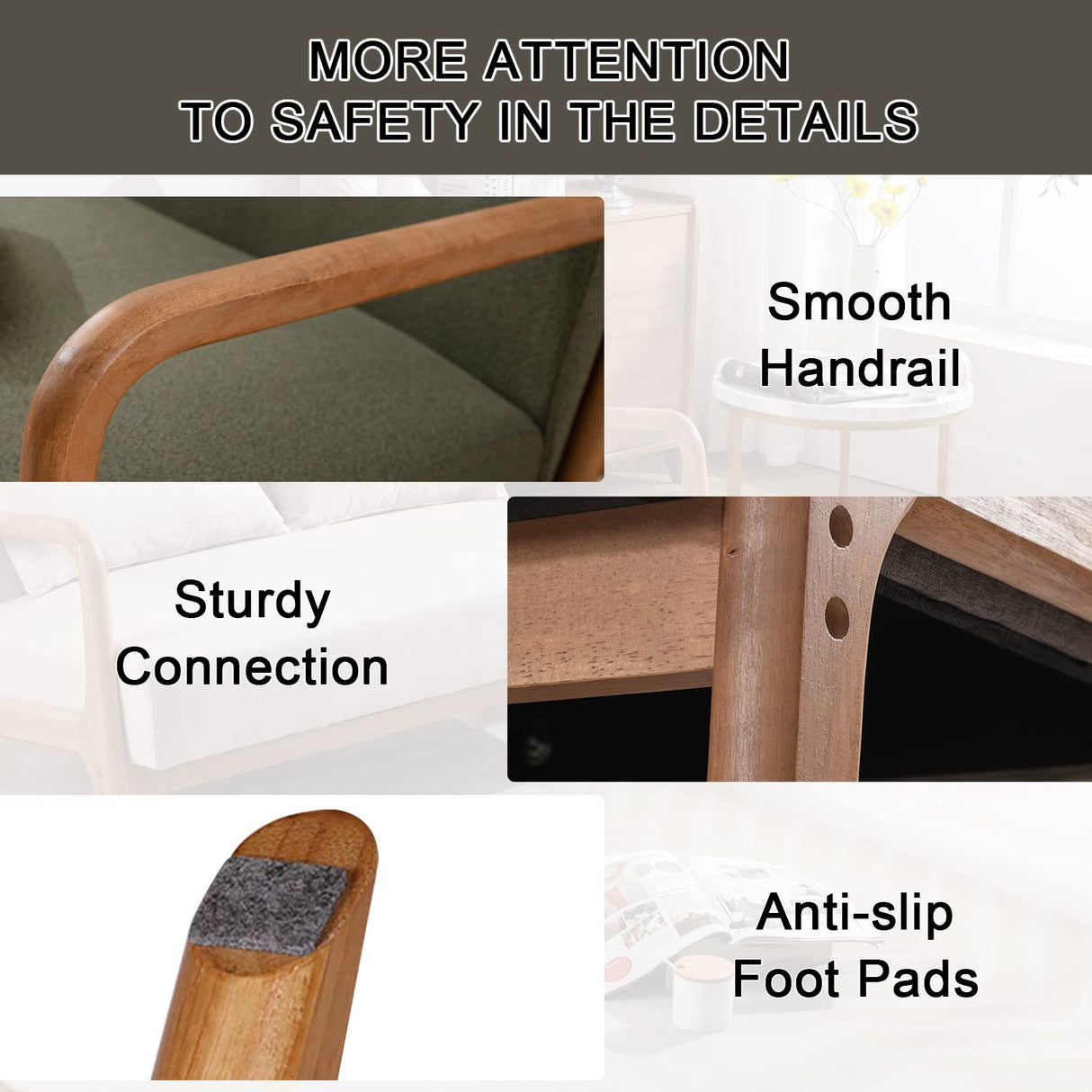 INZOY 50" Love seat Sofa 2 Seat Mid Century Modern Accent Chair, Uplostered 2 Person Couch Loveseat for Small Place Bedroom Office, Wood Frame and Attached 2 Waist Cushions, Green INZOY