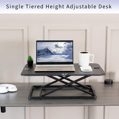 VIVO Ultra-Slim Single Top Height Adjustable Standing Desk Riser, Compact Sit Stand Desktop Converter for Monitor or Laptop, Black, DESK-V001J - WoodArtSupply